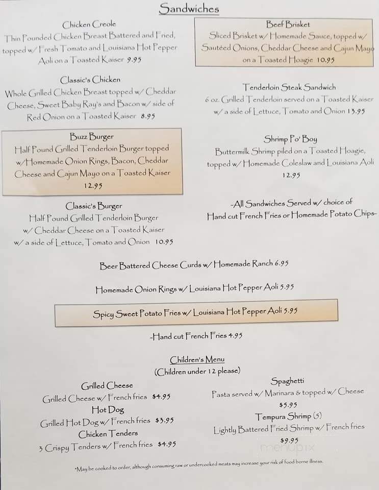 Classics Restaurant & Lounge - Shawano, WI menu_pic