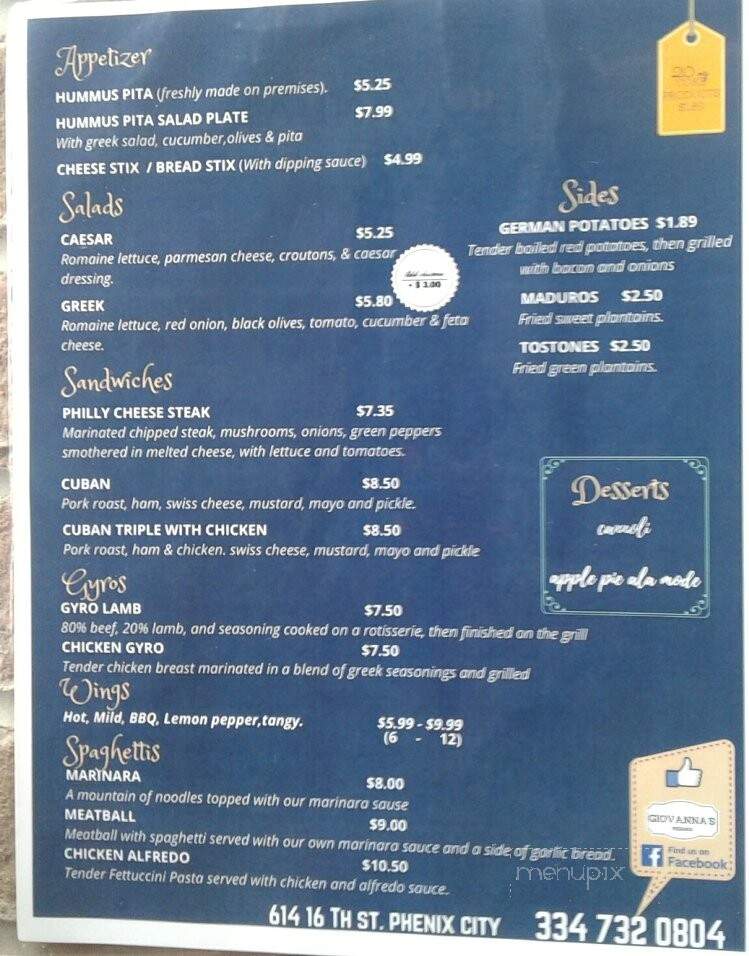 Giovanna's Ice Cream & Pizza - Phenix City, AL menu_pic