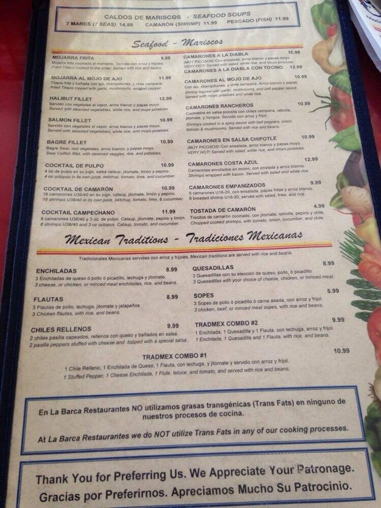La Barca Jalisco Restaurant - Pico Rivera, CA menu_pic