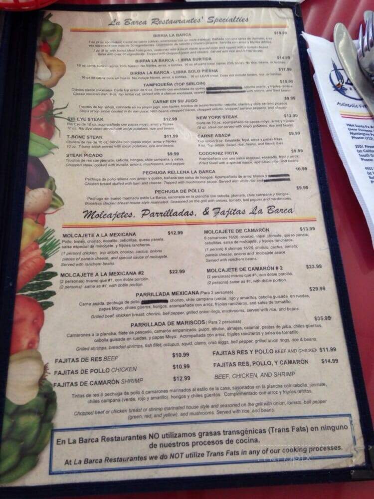 La Barca Jalisco Restaurant - Pico Rivera, CA menu_pic