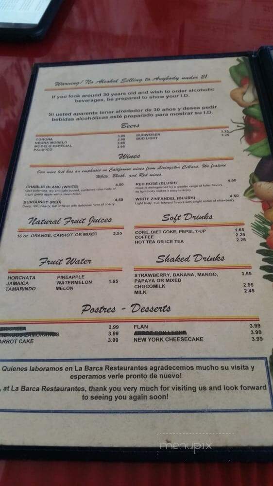 La Barca Jalisco Restaurant - Pico Rivera, CA menu_pic