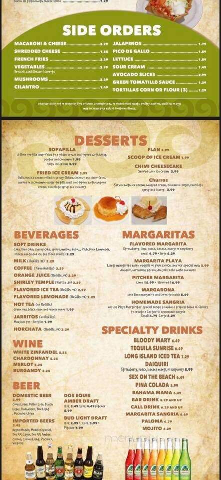 Playa Margaritas - Osceola, IA menu_pic