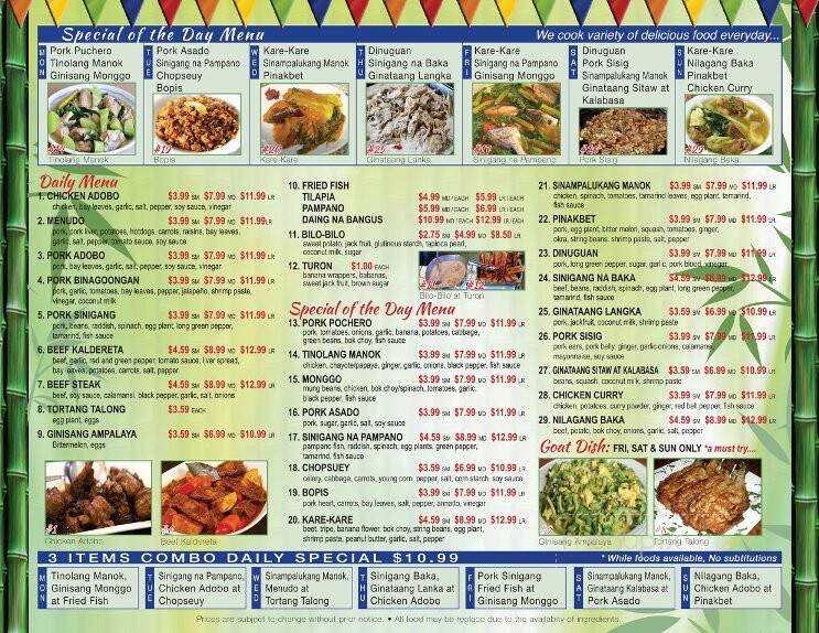 CAVITEnA Filipino Restaurant - Lomita, CA menu_pic