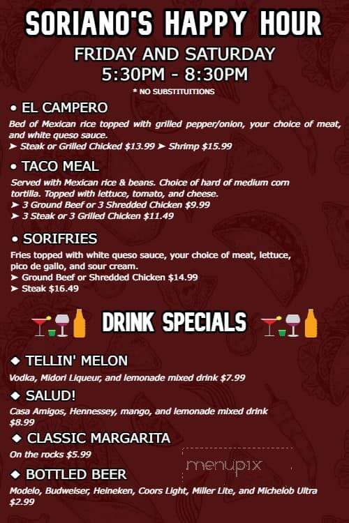 Soriano's - Flint, MI menu_pic
