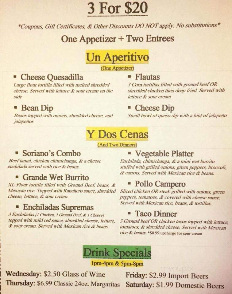 Soriano's - Flint, MI menu_pic