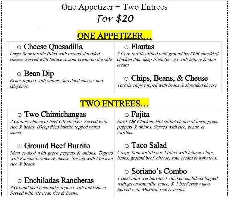 Soriano's - Flint, MI menu_pic