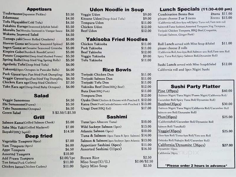 Sushi Sakura Japan - Parksville, BC menu_pic