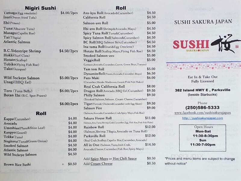Sushi Sakura Japan - Parksville, BC menu_pic