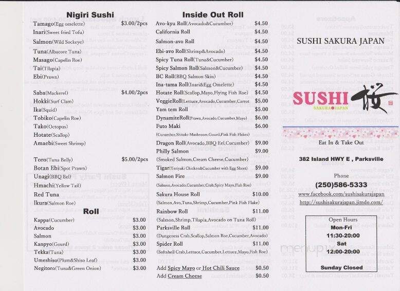Sushi Sakura Japan - Parksville, BC menu_pic