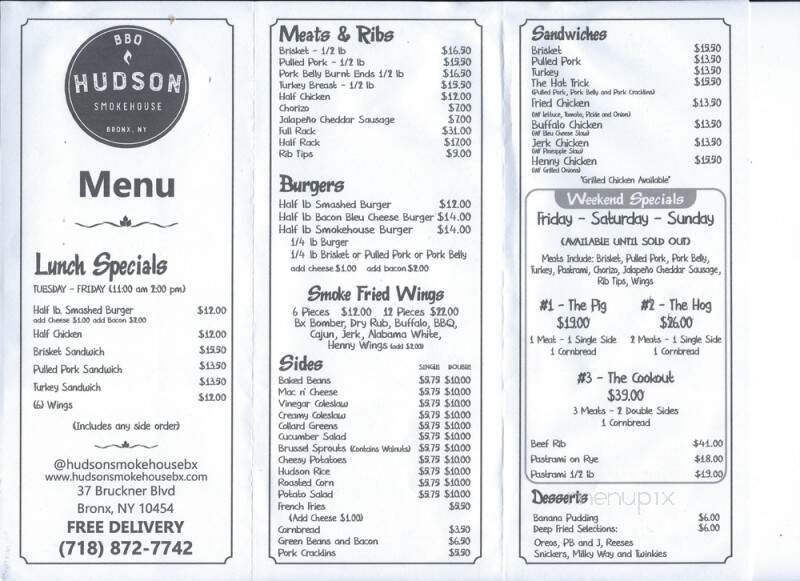 Hudson Smokehouse - The Bronx, NY menu_pic