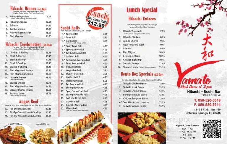 Yamato Steak House - DeFuniak Springs, FL menu_pic