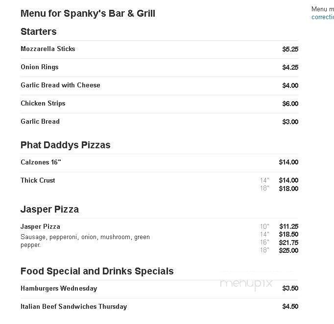 Spanky's Bar & Grill - Dyer, IN menu_pic