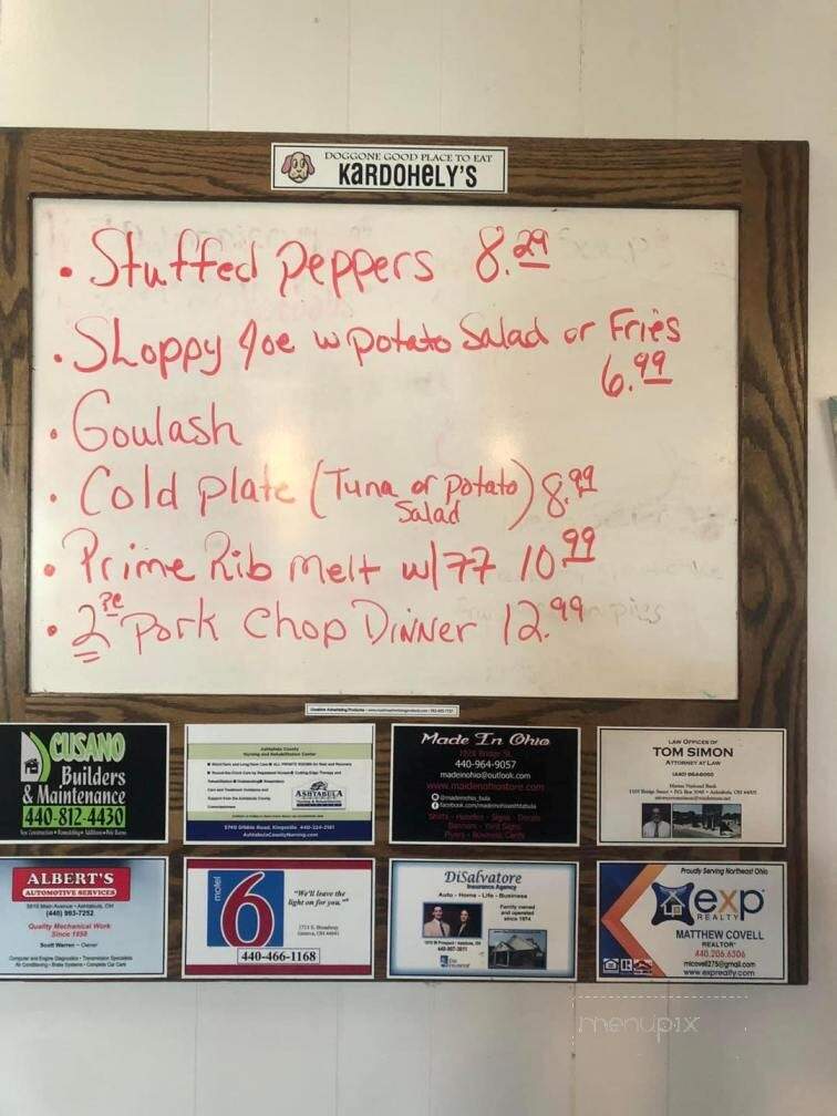 Kardohely's Family Restaurant - Ashtabula, OH menu_pic