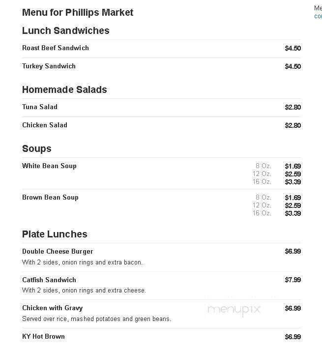 Phillips Market - Lexington, KY menu_pic