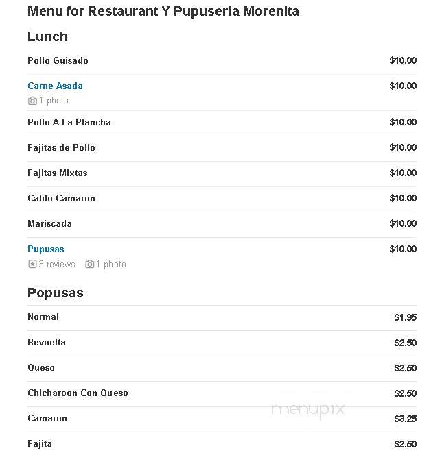 Restaurante y Pupuseria Morenita - Mendota, CA menu_pic