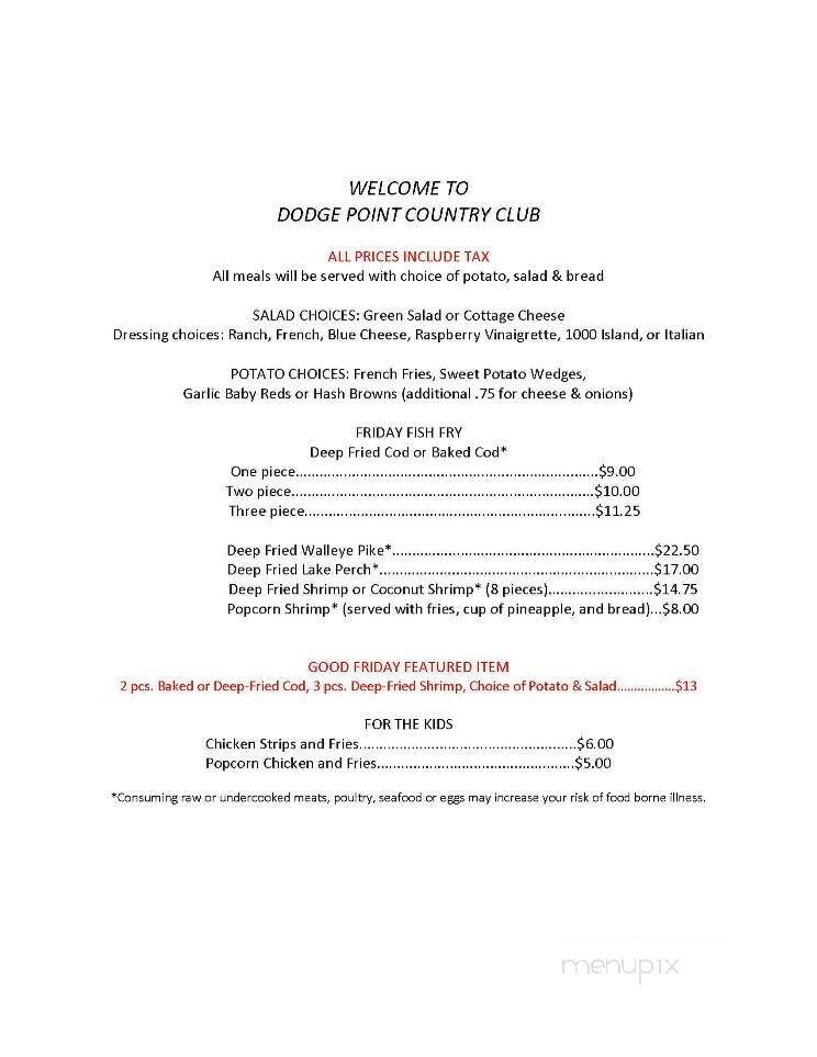 Dodge Point Country Club - Mineral Point, WI menu_pic
