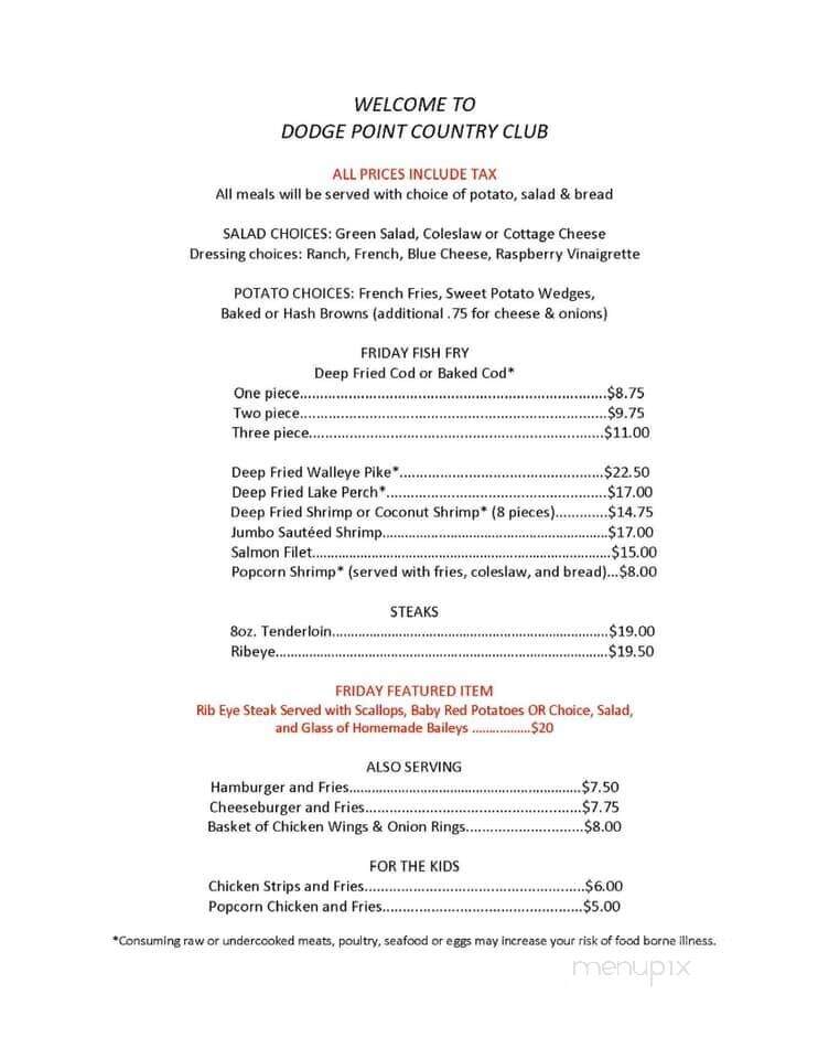 Dodge Point Country Club - Mineral Point, WI menu_pic