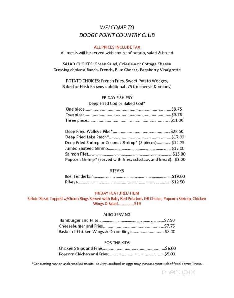 Dodge Point Country Club - Mineral Point, WI menu_pic