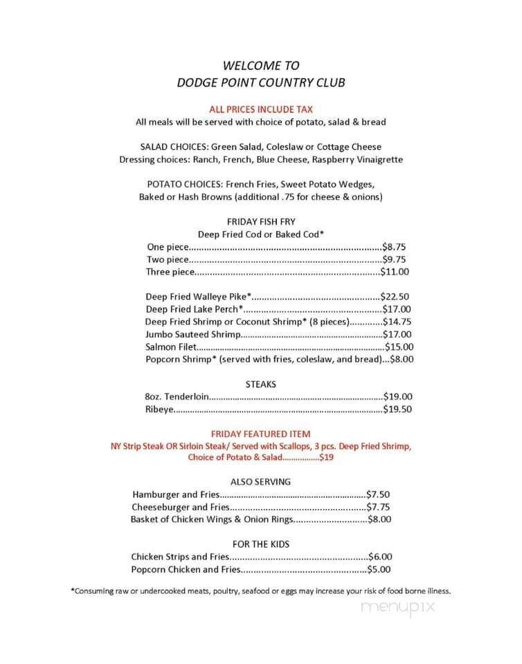 Dodge Point Country Club - Mineral Point, WI menu_pic