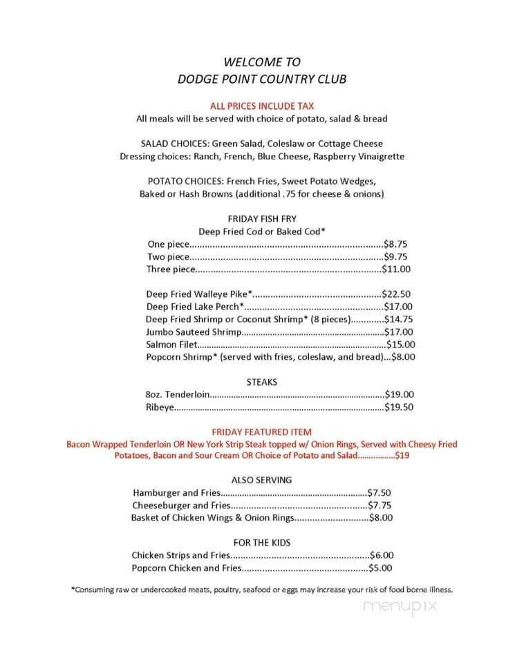 Dodge Point Country Club - Mineral Point, WI menu_pic