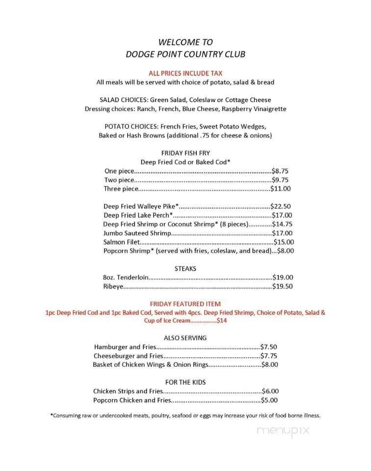 Dodge Point Country Club - Mineral Point, WI menu_pic