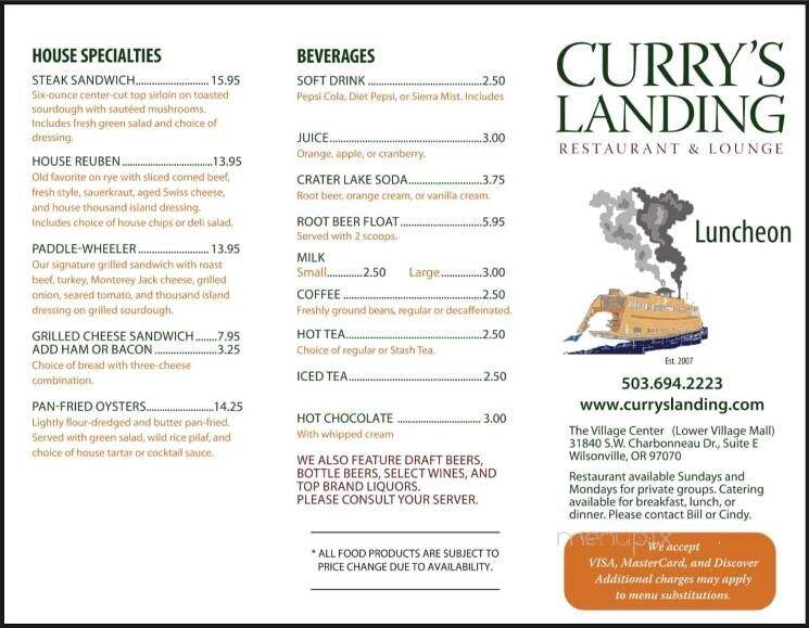 Currys Landing - Wilsonville, OR menu_pic