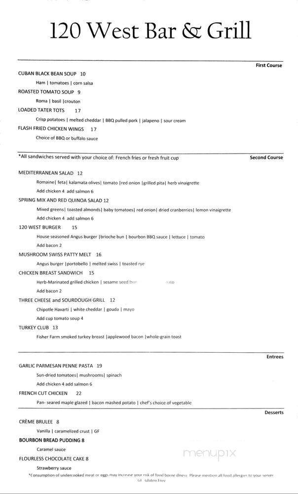 120 West - Indianapolis, IN menu_pic