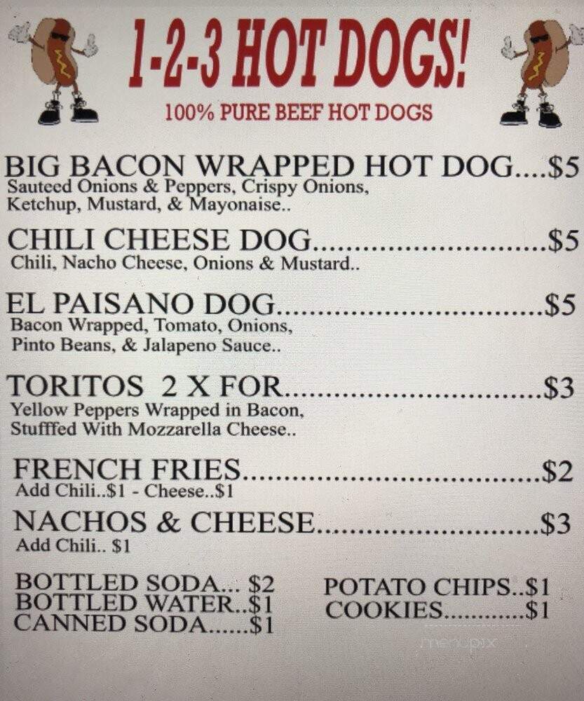 123 Hot Dogs - Sparks, NV menu_pic