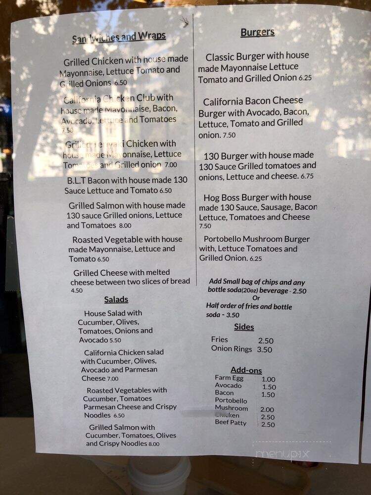 130 Cafe - Oakland, CA menu_pic