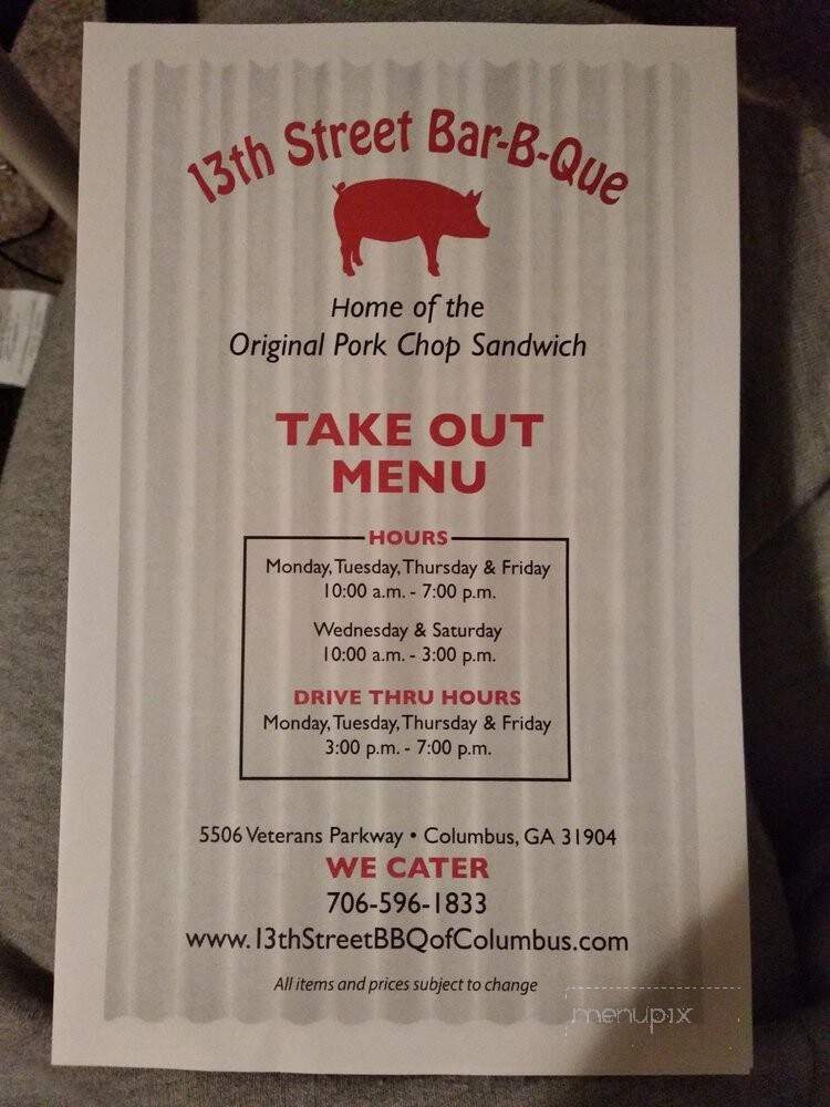 13th Street Bar-Be-Que - Columbus, GA menu_pic