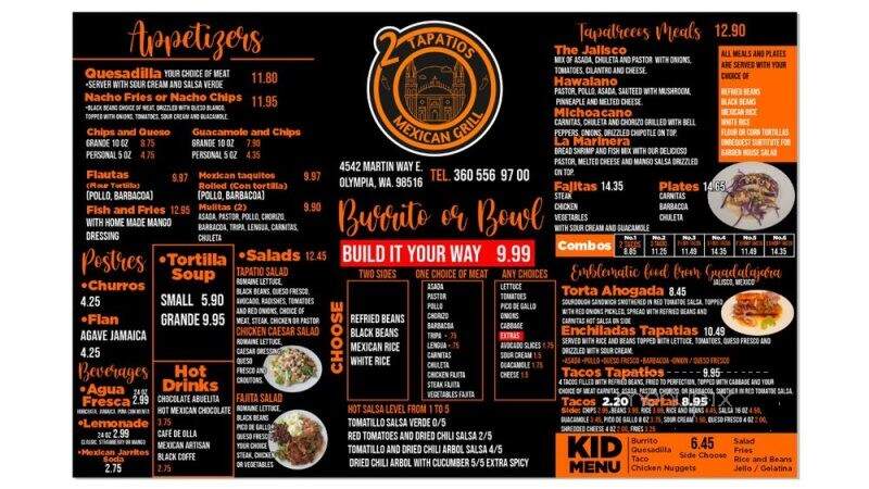 2 Tapatios Mexican Grill - Lacey, WA menu_pic