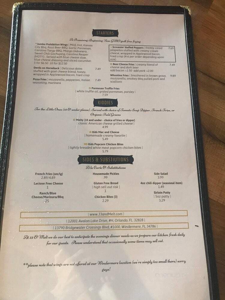 33 & Melt - Orlando, FL menu_pic