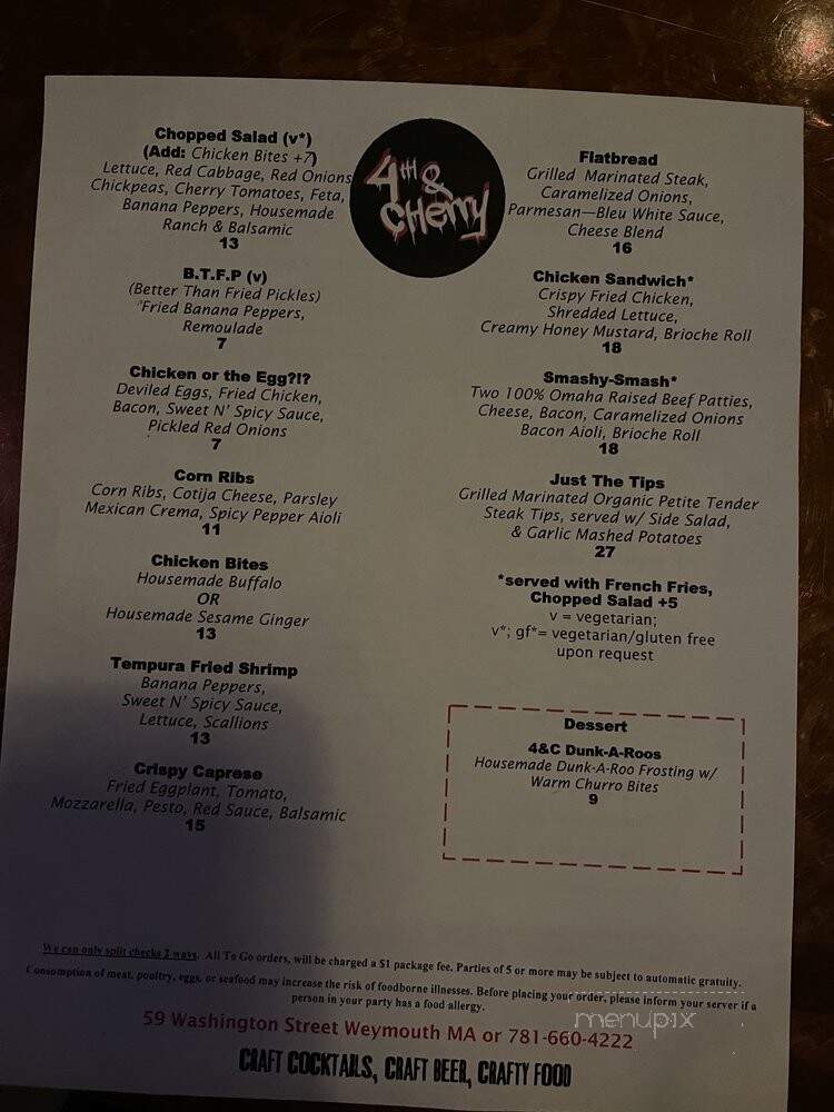 4th and Cherry - Weymouth, MA menu_pic