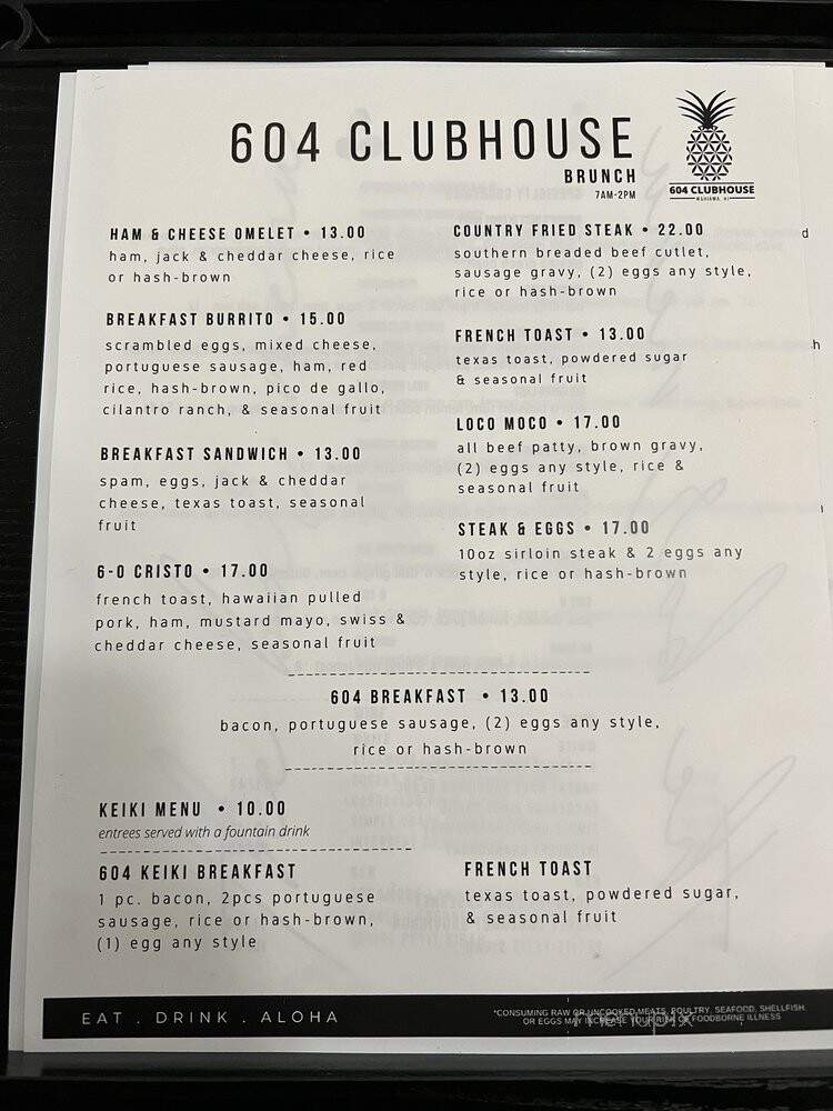 604 Clubhouse - Mililani, HI menu_pic