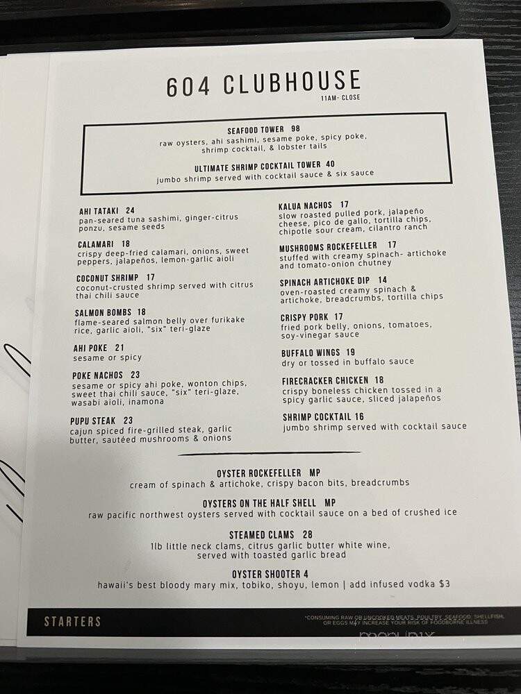 604 Clubhouse - Mililani, HI menu_pic