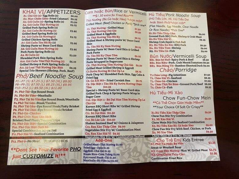 A-1 Pho & Grill - Haltom City, TX menu_pic