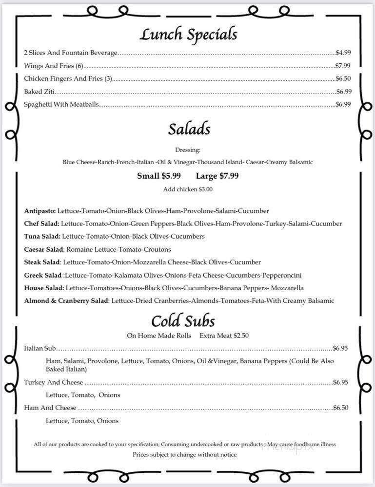 A & A Pizza - Hudson, FL menu_pic