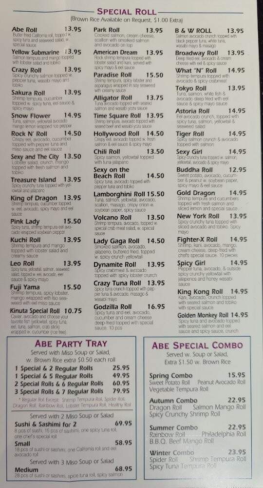 Abe Sushi - Brooklyn, NY menu_pic