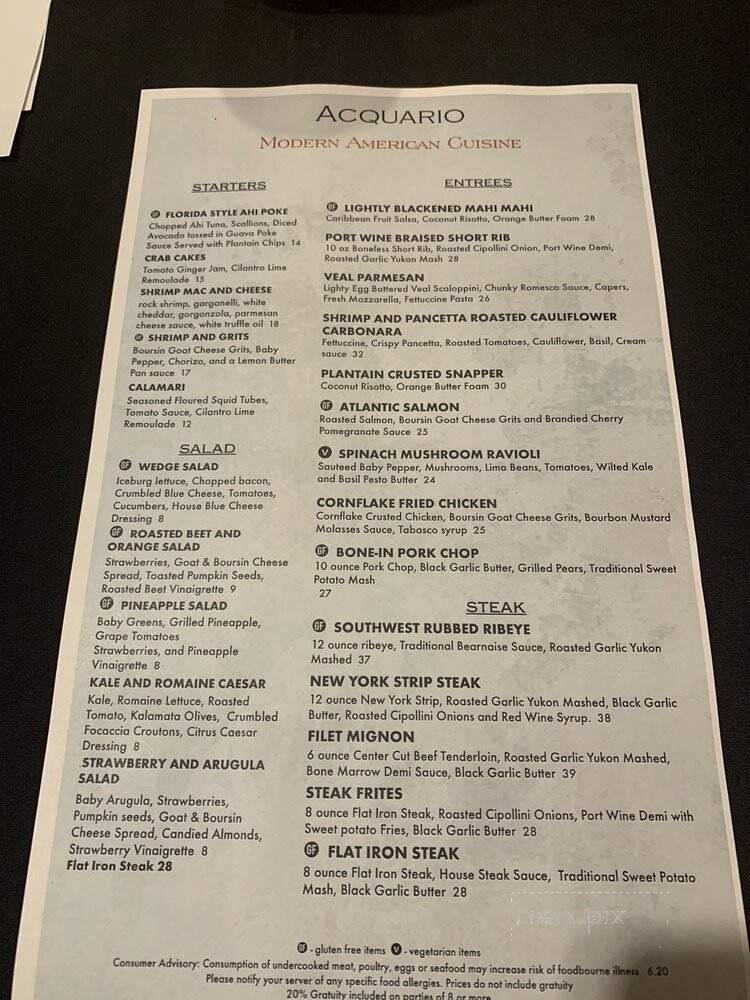 Acquario - Fort Lauderdale, FL menu_pic