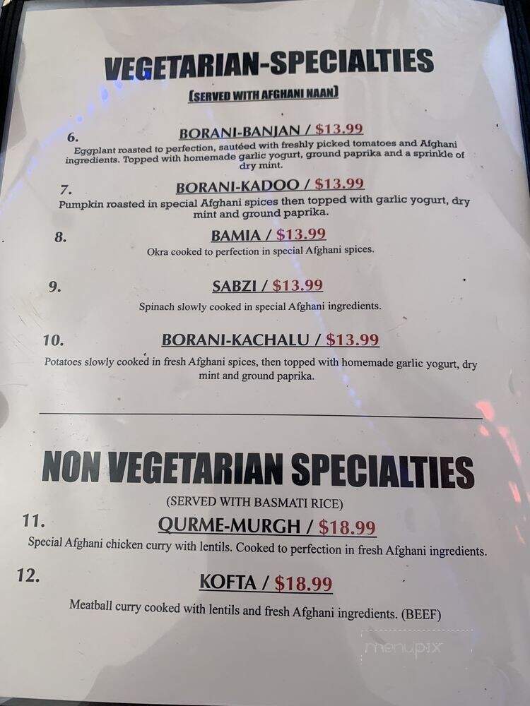 Afghan Cuisine - Kent, WA menu_pic
