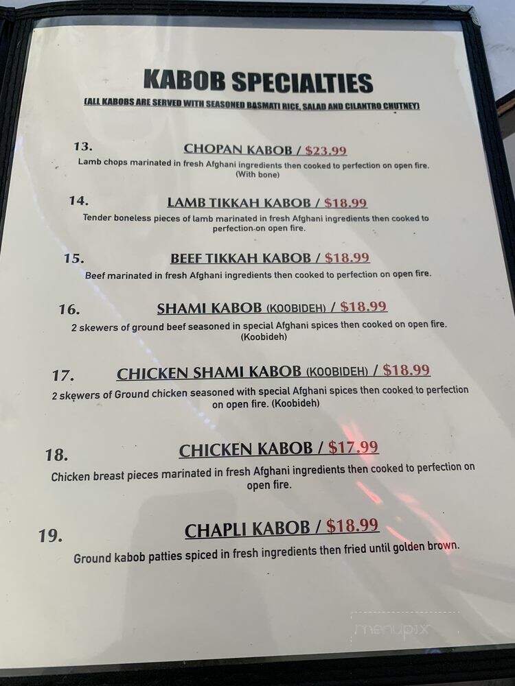 Afghan Cuisine - Kent, WA menu_pic