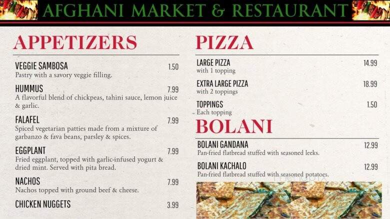 Afghani Market & Restaurant - Sacramento, CA menu_pic