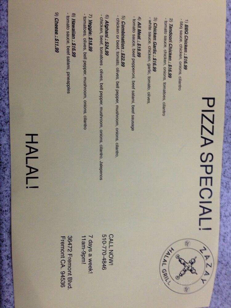 Halal Pizza - Fremont, CA menu_pic
