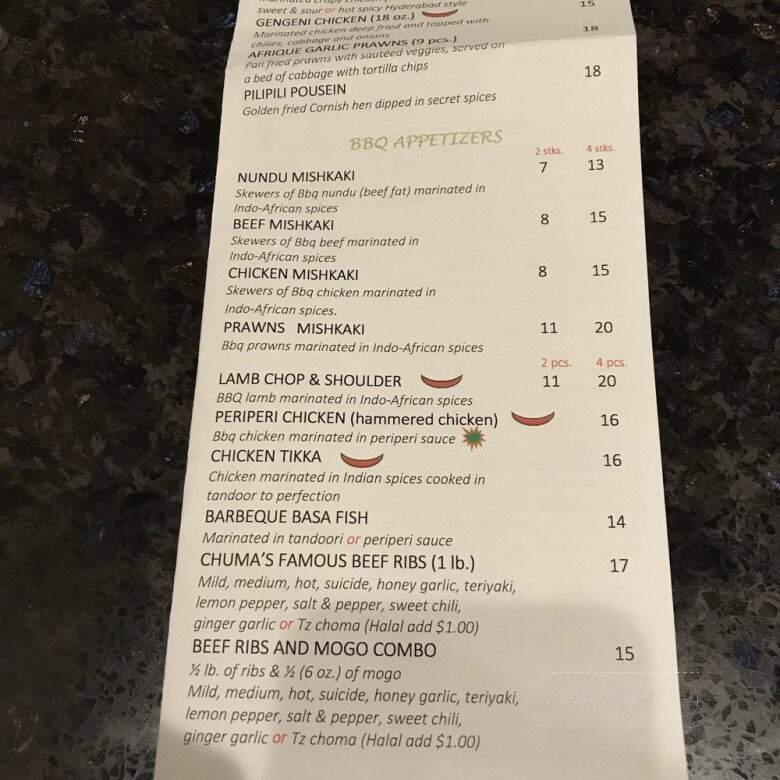 Africana Eatery & Cheers Pub - Calgary, AB menu_pic