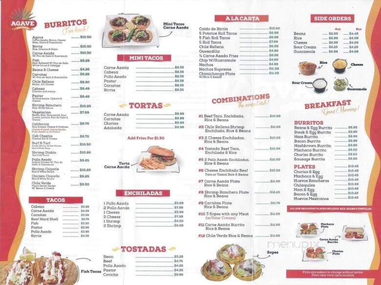 Agave Taco Shop - San Diego, CA menu_pic