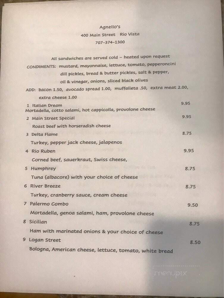 Agnello's Corner Deli - Rio Vista, CA menu_pic