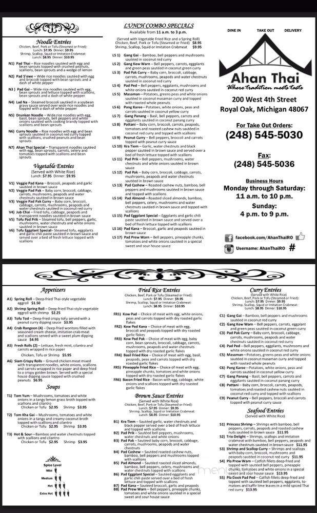Ahan Thai - Royal Oak, MI menu_pic