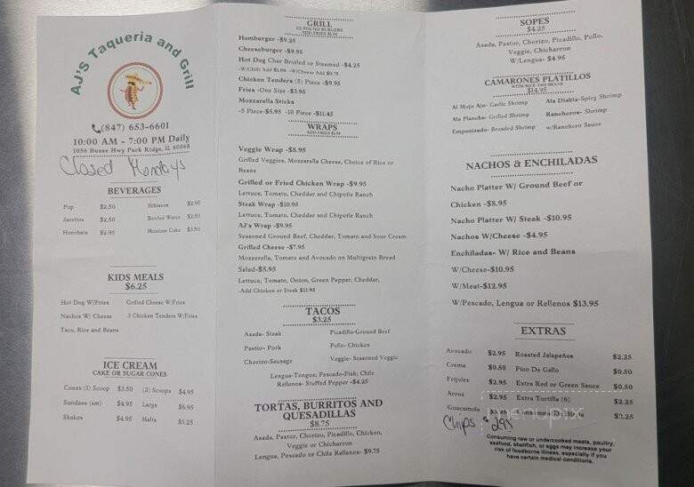 AJ's Taqueria and Grill - Park Ridge, IL menu_pic