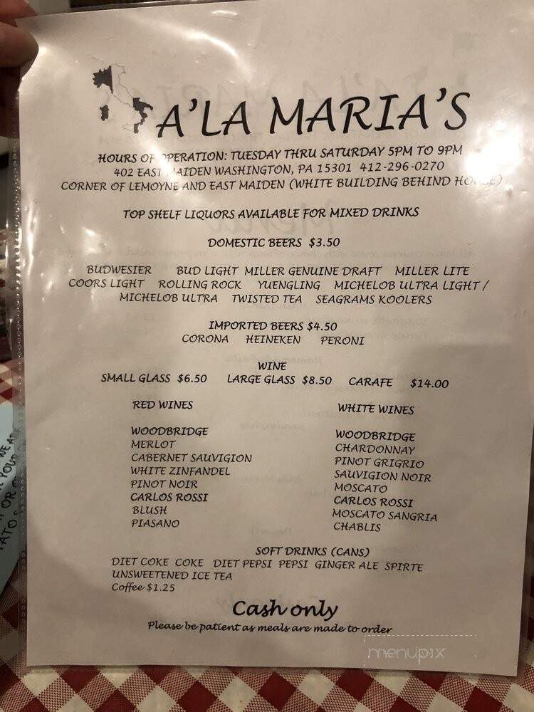 Ala Maria's - Washington, PA menu_pic