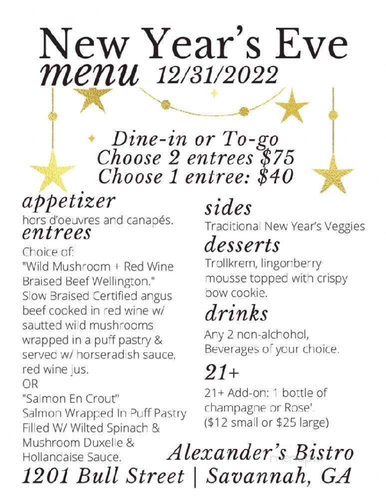 Alexander's Bistro - Savannah, GA menu_pic